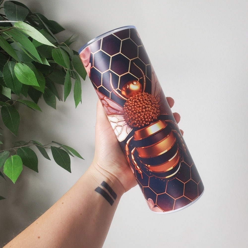 NEW Stainless Steel Tumbler 20oz Soft Touch Matte Bumble Bee Honeycomb